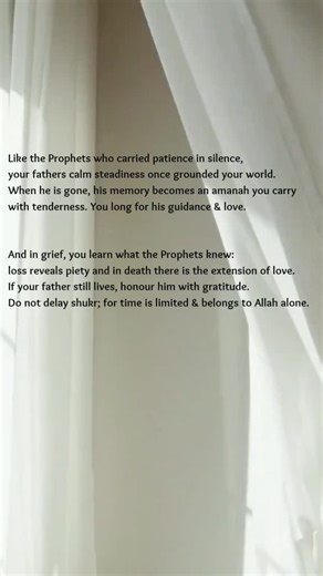 Qalbun Saleem Therapy | QS Therapy on Instagram: "In Islam, a father is a quiet shelter. His love is often shown through responsibility, protection, and prayers said without words. When he is gone, the ache can feel heavy and that grief is not a weakness in faith. Even the Prophets grieved. To cope with loss: 1️⃣ Speak to Allah about him; dua keeps love alive. 2️⃣ Honour him by living the values he taught you. 3️⃣ Let yourself miss him; Allah is near to tender, broken hearts. Tell your father yo