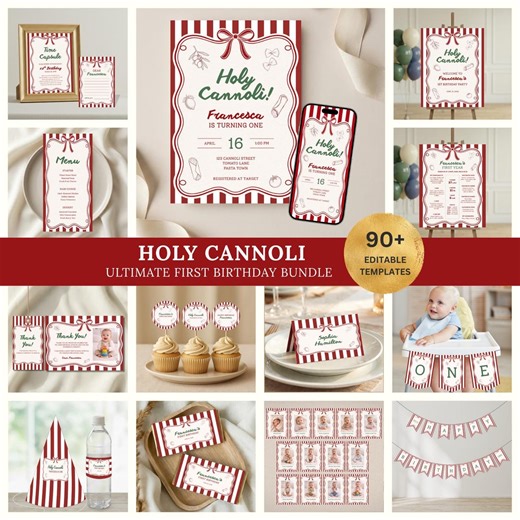 Holy Cannoli First Birthday Bundle - 1st Birthday Invitation, Signs, Banner & More, Italian Birthday Party Decor (editable Canva Template) - Etsy