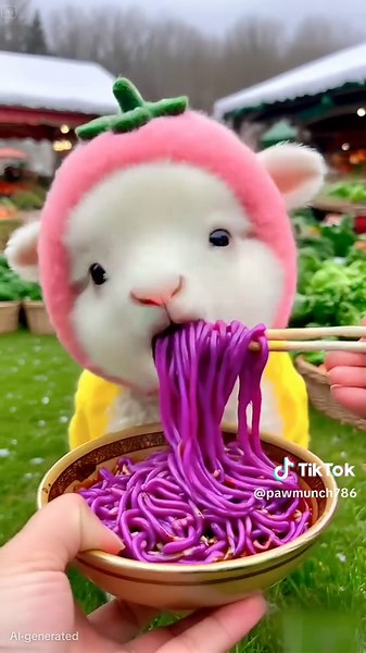 Cute Bakra Mazedar Khana Khate Huwe 🐐🍜🥕 Is pyari video mein dekhiye ek chota sa bakra, jo ek khilaune ki shakl mein hai, maze maze se mukhtalif qism ke khane kha raha hai. Pehle woh rang barangi sabziyon wala chawal (ya daal) khata hai, phir uske baad khoobsurat purple noodles ka lutf uthata hai. Background mein sabzi mandi ka manzar bhi nazar aa raha hai. Yeh video aapko zaroor pasand aayegi! #CuteBakra #FunnyAnimals #KhanaKhana #AnimalLover #MazaDarFood