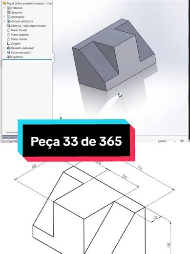 Peça 33 de 365 como projetar no Solidworks iniciante #cad #solidworks #engenharia #mecanica #aprenda