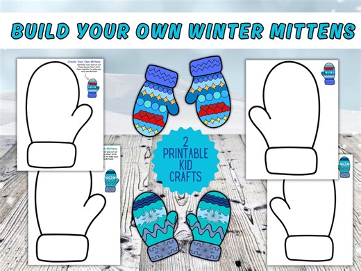 Build Your Own Winter Mittens Printable Craft | Kids Winter Art Activity | Snow Day Project | DIY Paper Mitten Template - Etsy