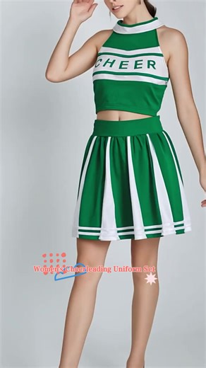 Women's Color-Block Sexy Cheerleading Uniform Set: Cheerleading Crop Top and Skirt, Women's Sexy Lingerie Set, Suitable for All Seasons
