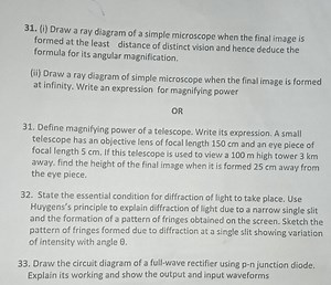 (i) Draw a ray diagram of a simple microscope when the final im... | Filo