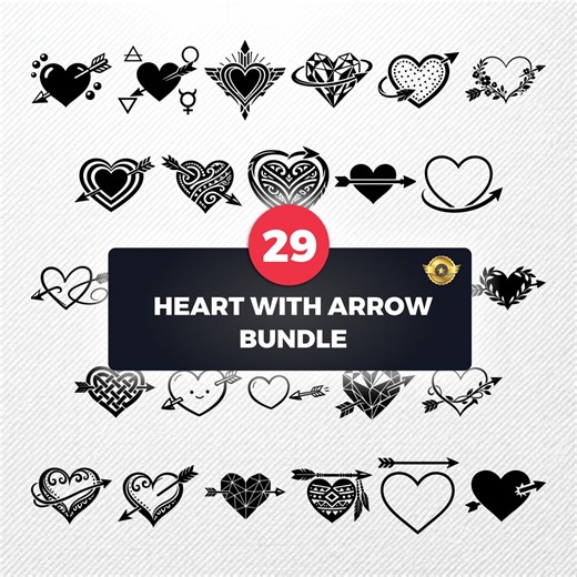 Heart With Arrow SVG Bundle | 29 Eclectic Designs | PNG EPS Dxf | Cricut Silhouette Cut Files - Etsy