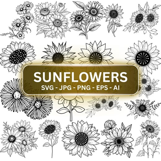 Sunflower SVG Bundle, Floral Vector Graphics (digital Download)