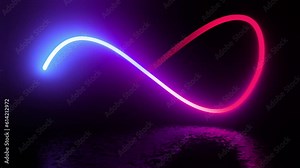 Neon infinity sign. 3D render seamless loop animation. Abstract background with infinity sign. Digital background. Seamless loop. Infinity symbol appears of multiple glowing lines, animated figure