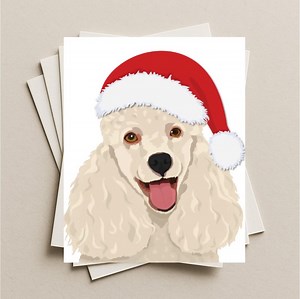 White Poodle Santa Card, White Poodle Christmas Card, White Poodle Dog Gift Card, Poodle Puppy Holiday Greeting Card - Etsy