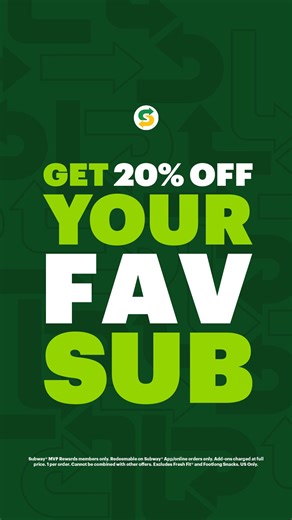 The savings stack 😌 use code TWENTYOFF for 20% off a sub. | Subway