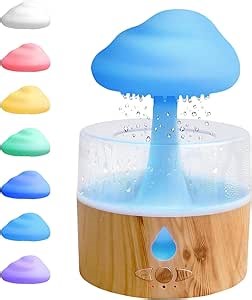 Rain Cloud Humidifier, Rain Humidifierrain Humidifier Water Drip, Water Drip Rain Sounds for Sleeping, Mushroom Waterfall Lamp, Desk Humidifiers for Office (wood)