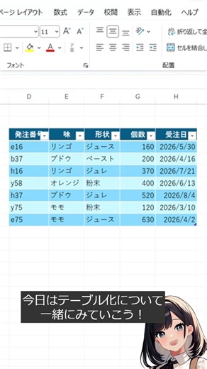 【Excel基礎】📊データを「テーブル化」して作業を効率化！