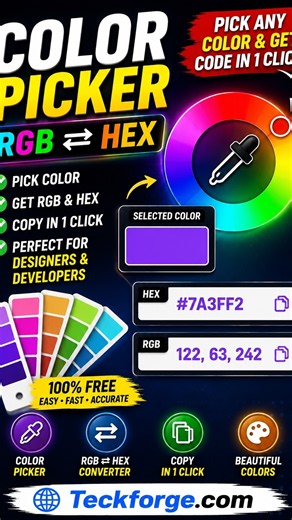 🎨 Find ANY Color Code in Seconds! RGB ⇄ HEX 😱 | Free Tool #colorpicker #Teckforge #shorts #trending