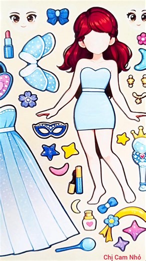 Cùng dán hình sticker công chúa váy xanh đại dương