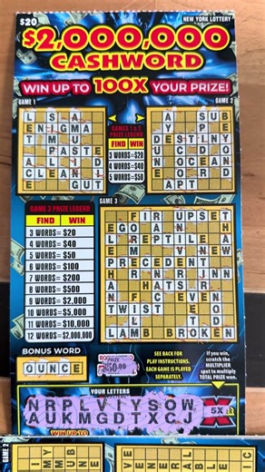 $20 Cashword NY Scratch Off Lottery Another Win! #lottery #nylottery