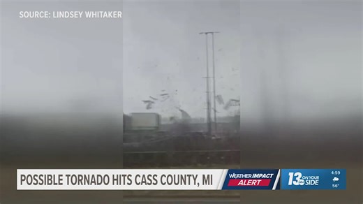Possible tornado hits Cass County, Michigan