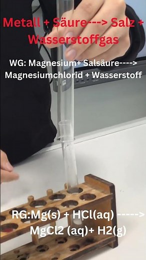 Auswendiglernen: Metall und Säure reagieren zu Salz(Metall-Nichtmetall Bindung) und Wasserstoffgas.