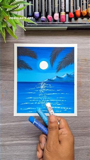 🌙 Beautiful Moonlight Sea Scenery Drawing with Oil Pastels #art #drawing #oilpastel