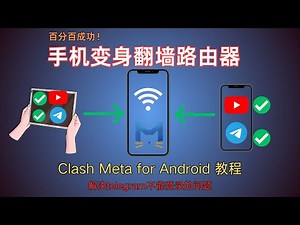 百分百成功！2025最新 Clash Meta for Android 教程：手机变身翻墙路由器，多设备共享，解决telegram不能登录的问题。