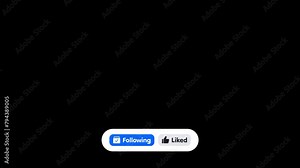 Social media button with curved edge. Click or press like and follow button with alpha channel. Liked and following buttons in blue on transparent background.