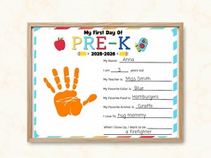 First Day of Prek Handprint Craft, Back to School Craft, Prek Handprint, All About Me Printable, Printable Prek Activity, Handprint Keepsake - Etsy