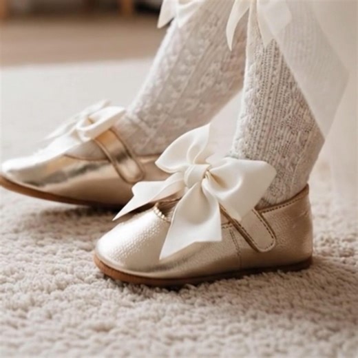 Gold Leather Baby Mary Jane Shoes: Satin Straps, Wedding Flats - Etsy
