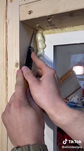 Very satisfying way to cut spray foam from around the windows. #HomeImprovement #SeaShanty #howto #tutorial #diy #teachersoftiktok #satisfying