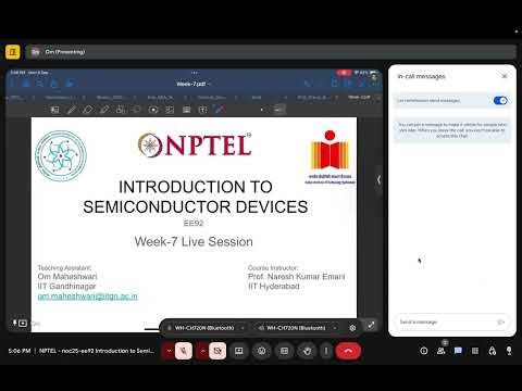 Week-7 Live Session NPTEL Introduction to Semiconductor Devices 2025 (EE92)