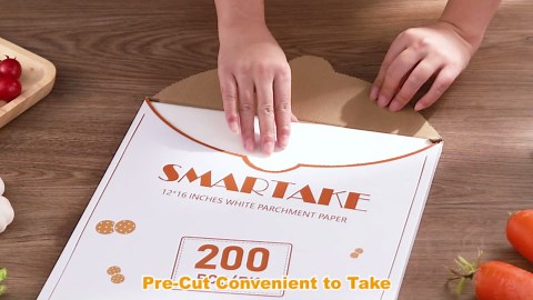 SMARTAKE 200 Pcs Parchment Paper Baking Sheets, 12x16 Inch Non-Stick Precut Baking Parchment, Suitable for Baking Grilling Air Fryer Steaming Bread Cup Cake Cookie and More (White)