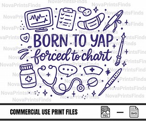 Funny Nurse PNG SVG, Retro "born to Yap", Design (digital File) - Etsy