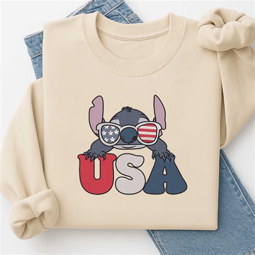 USA Patriotic Embroidery Design, Cute Stitch With American Flag Sunglasses, Fourth of July Theme - Etsy