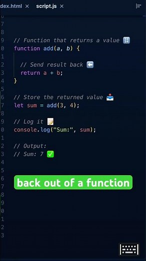 Understanding Return Values #JavaScript #CodingForBeginners #LearnToCode #WebDev #CodeShorts