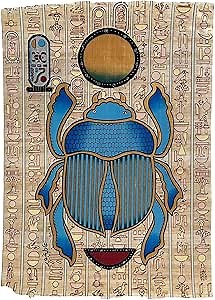 Scarab Good Luck - Egyptian Scarab Beetle - Kherpi God of the Rising Sun - Ancient Egyptian Papyrus Painting - Unframed-Frameable - 9x13 Inches - 22x33 cm