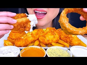 ASMR FISH AND CHIPS | CRUNCHY ONION RINGS | RED ROBIN | EATING SOUNDS | ASMR Phan