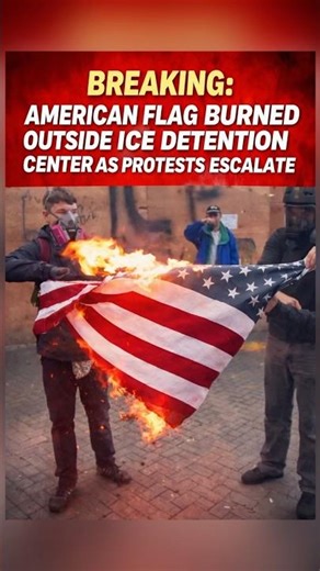 AMERICAN FLAG BURNED OUTSIDE ICE DETENTION CENTER IN PORTLAND