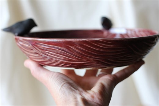Nature Inspired Carved Birdbath/bird Feeder, Decorative and Functional Handmade Pottery Dish. - Etsy