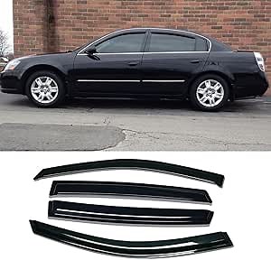 Side Window Wind Deflector fit for 2002-2006 Nissan Altima Sedan,4pcs Outside Mount Style Nice Sun Rain Guards Set,Dark Somke Nice Window Visors 94722