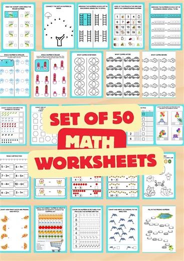 50 Math Worksheets for KG Grade 1 | Early Numeracy Practice (digital Download) - Etsy