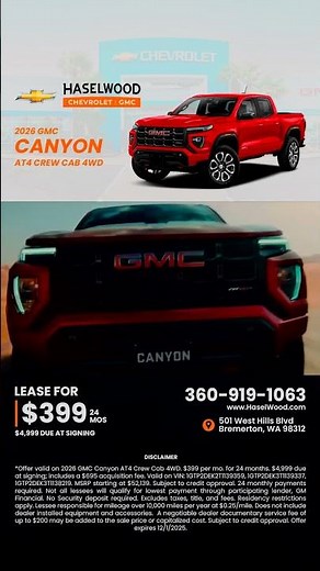 Premium Power Lease: Get the 2026 GMC Canyon for $399/Month!