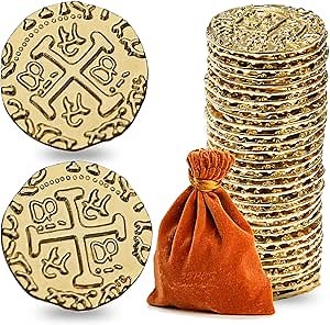 Metal Pirate Coins, 35PCS X Large Gold Treasure Coin Set Spanish Doubloon Replicas Fantasy Metal Coins Pirate Gold Coins for Board Games Tokens Pirate Party Cosplay