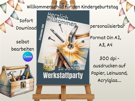 Workshop Party Welcome Sign for Children's Birthdays – Editable Welcome Sign for a Creative Birthday Party With Crafts and Projects - Etsy