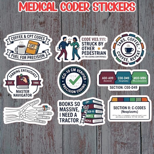 9 Medical Coding Sticker Pack ICD-10 CPT Code Decals for HIM Professionals Billers Students - Etsy