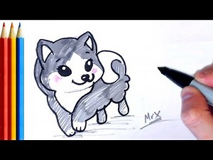 (fast-version) How to Draw Husky Dog - Step by Step Tutorial For Kids
