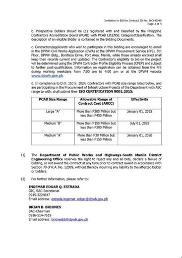 INVITATION TO BID (CIVIL WORKS) FOR CONTRACT ID No. 26OH0040