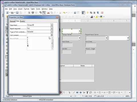 LibreOffice Base (51) ListBox ValueList