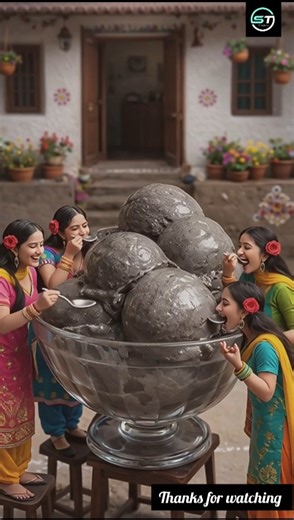 Tiny Women making Giant Black Sesame Seeds Ice Cream #trending #viral #ytshorts