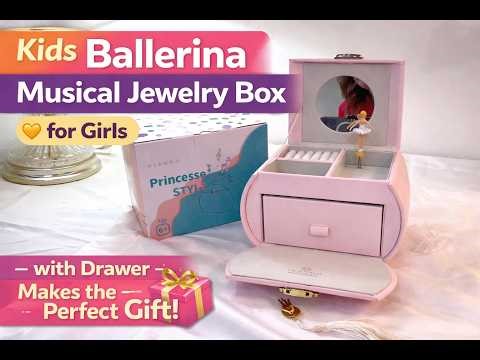 Kids Musical Jewelry Box 💖 Ballerina Music Box with Drawer & Stickers | Cute Gift for Girls Recital!
