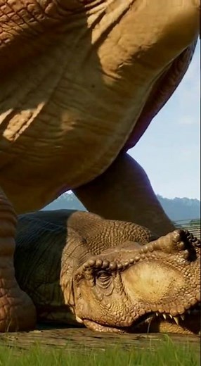 Brachiosaurus butt sits on a sleeping T-Rex! #funny #ai #dinosaur #dino