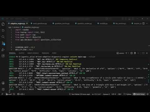 Adaptive Testing Engine Demo – IRT Based Question Selection (FastAPI + MongoDB)