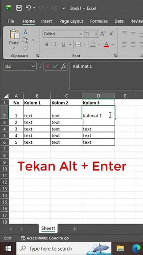 Cara buat baris baru/enter di excel