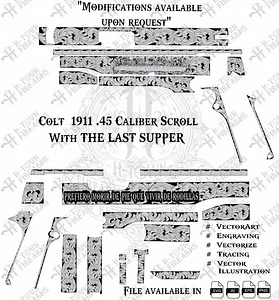 Colt 1911 .45 Caliber Scroll Engraving | Last Supper & Spanish Quote Design | Laser Svg PNG EPS AI | Full Slide Vector - Etsy