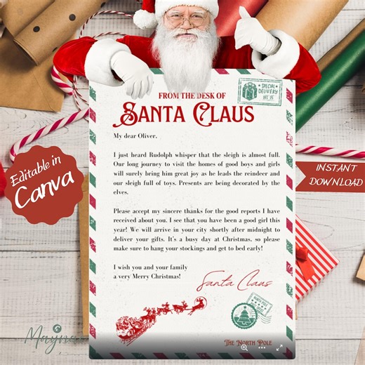 Personalized Santa Letter | Editable Christmas Template | Vintage North Pole Mail Instant Download - Etsy